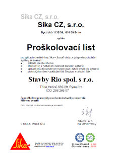 Certifikat strešní systémy SIKA